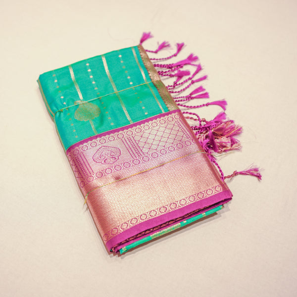 Semi-soft Silk Sarees with Silver & Copper Zari Contrast Border