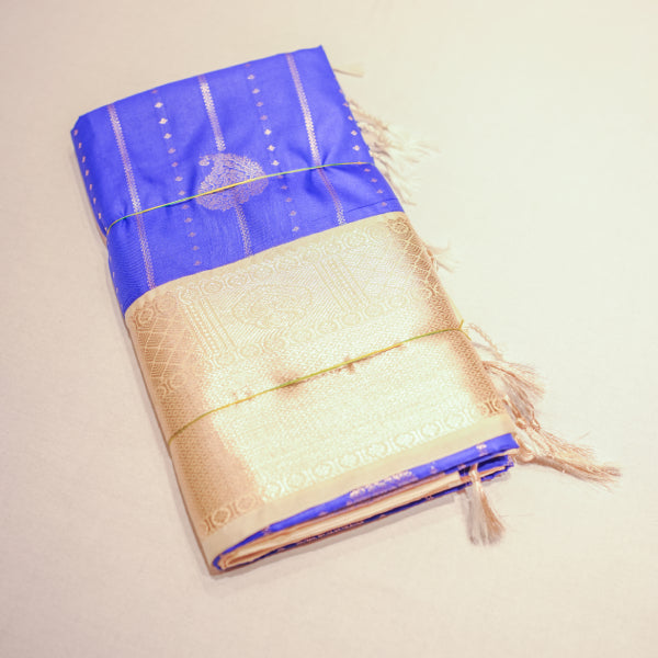 Semi-soft Silk Sarees with Silver & Copper Zari Contrast Border