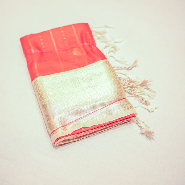 Semi-soft Silk Sarees with Silver & Copper Zari Contrast Border