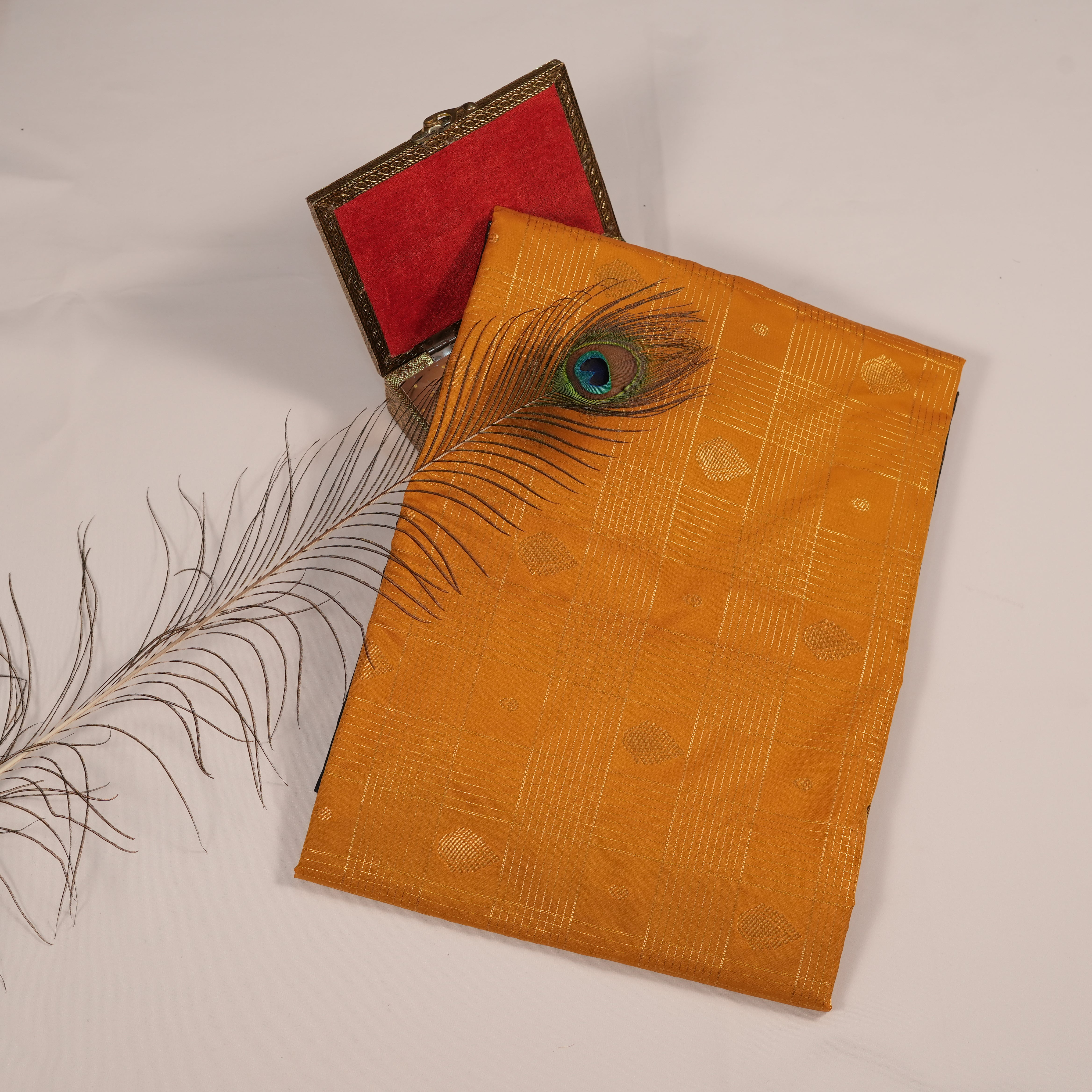 Semi Soft Silk Saree with Golden Zari Checks and Tilakam Putta
