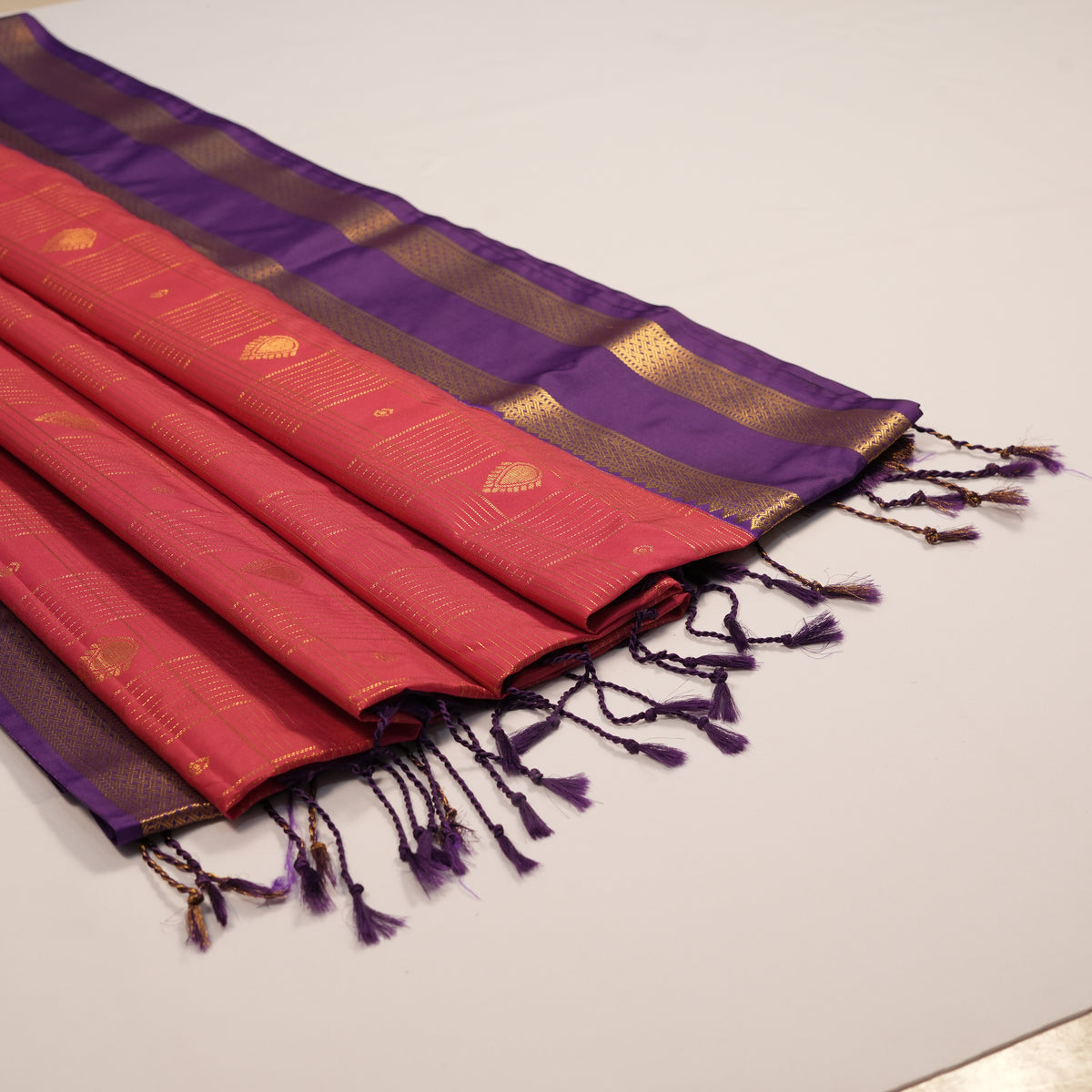 Semi Soft Silk Saree with Golden Zari Checks and Tilakam Putta