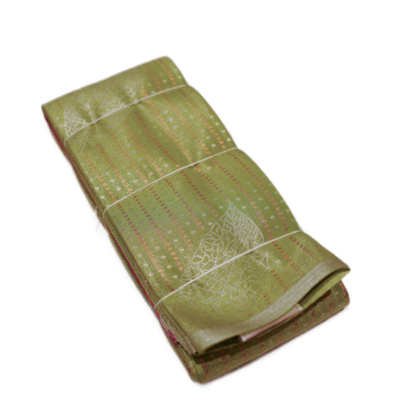 Silk Cotton Tissues Saree with Copper with Silver Zari Leaf Design