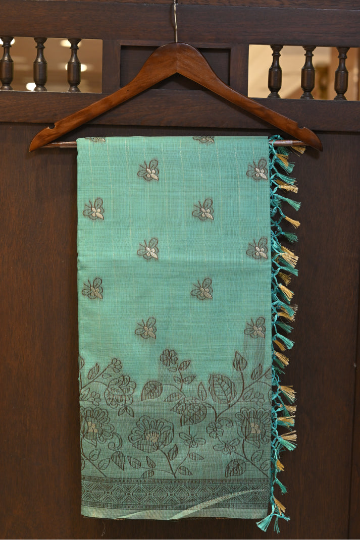 Art Silk Silver Tissue Pattern with lower Design with Rainbow Colour Combination