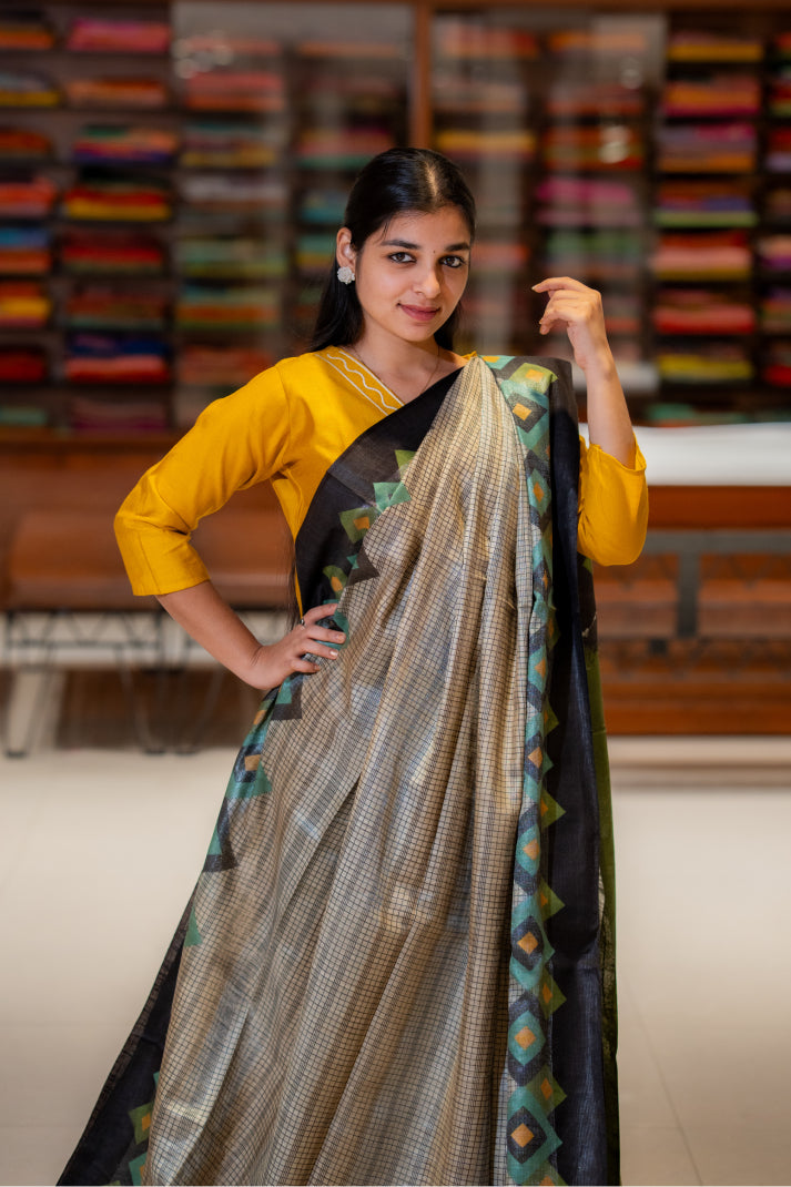Baswada Cotton Sarees with Checks Printed Design