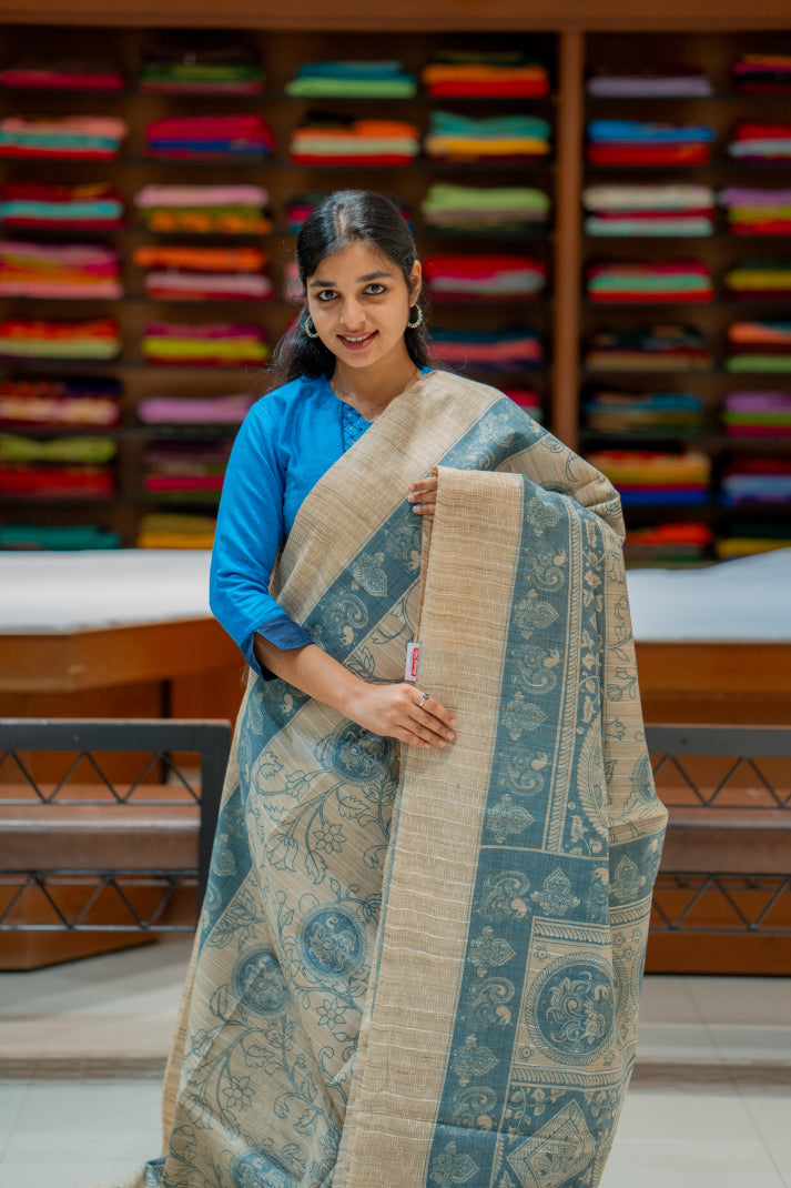 Kalamkari Saree with Allover Body Mehandi Design with Pakshi Putta