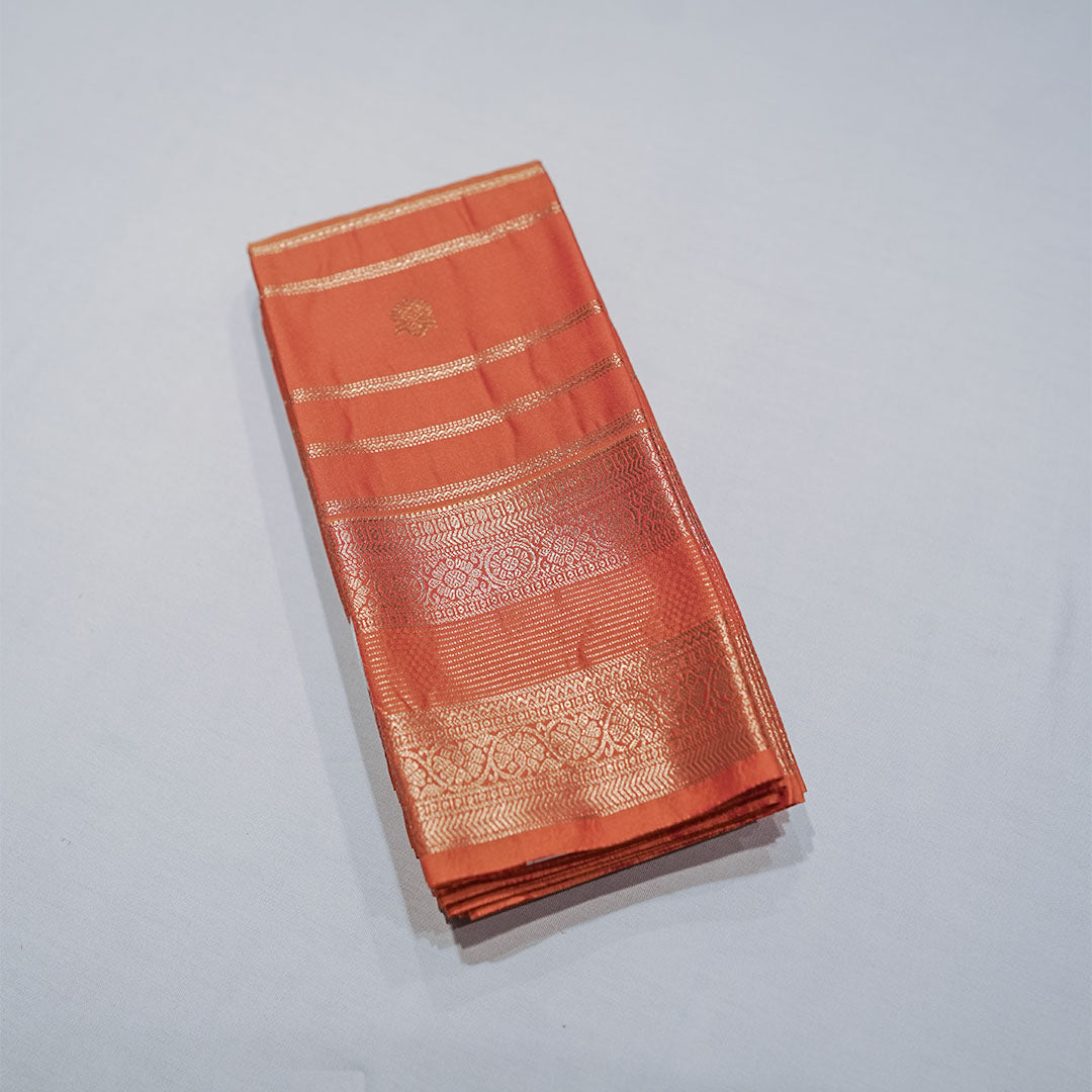 Semi-soft Silk Saree with Gold Zari Vertical Stripe With Floral Butta Design