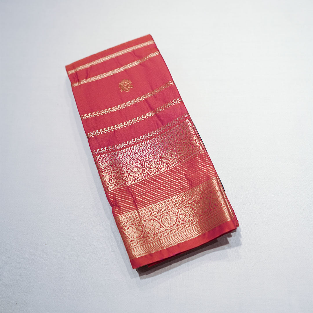 Semi-soft Silk Saree with Gold Zari Vertical Stripe With Floral Butta Design