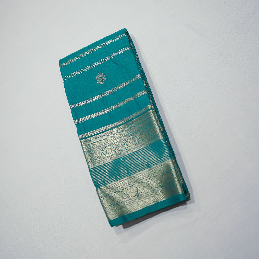 Semi-soft Silk Saree with Gold Zari Vertical Stripe With Floral Butta Design