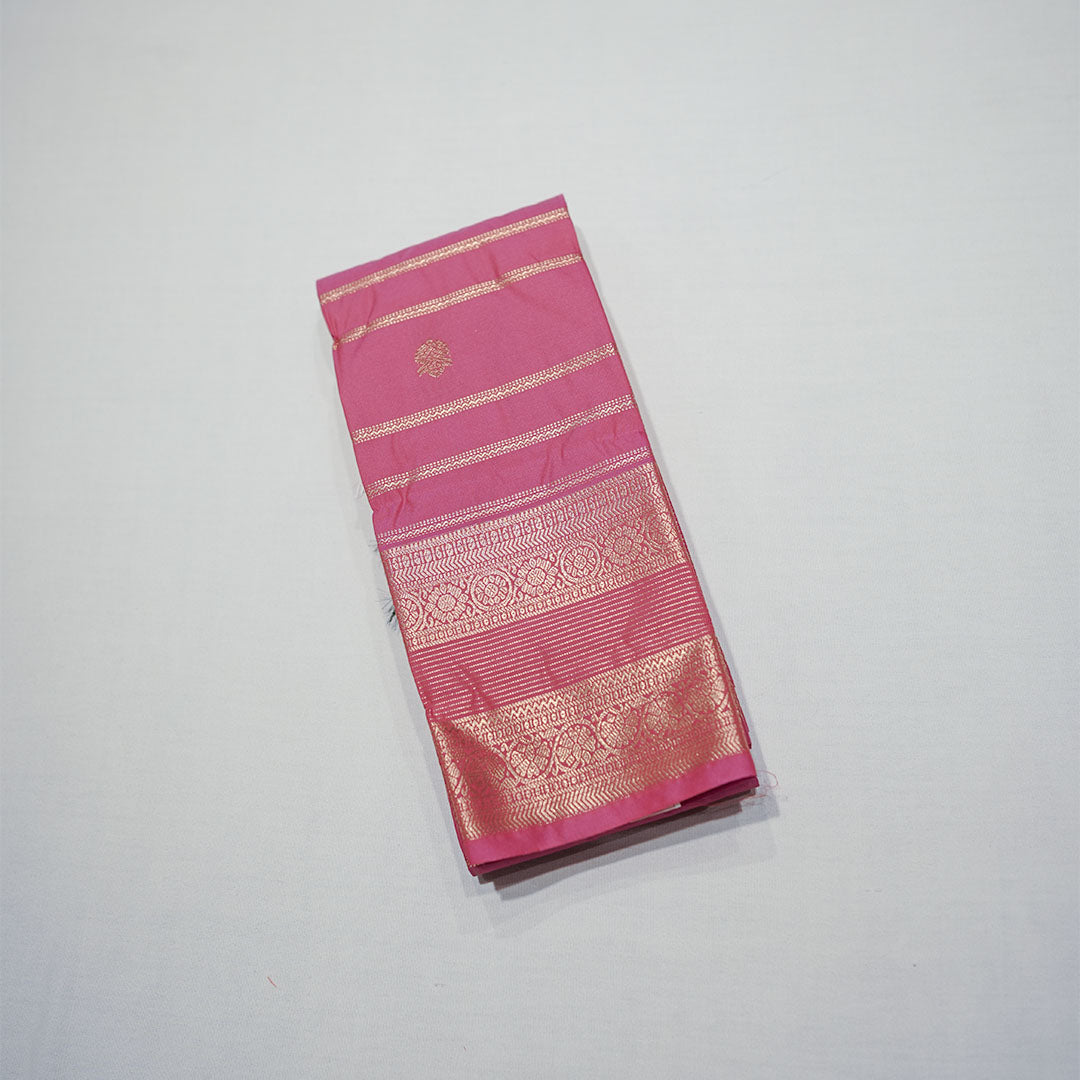 Semi-soft Silk Saree with Gold Zari Vertical Stripe With Floral Butta Design