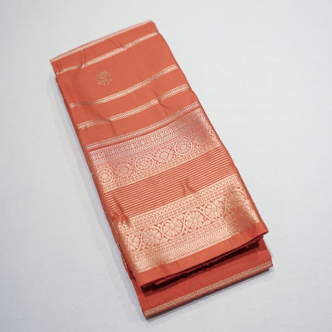 Semi-soft Silk Saree with Gold Zari Vertical Stripe With Floral Butta Design