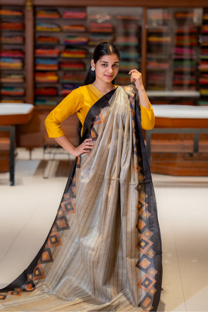 Baswada Cotton Sarees with Checks Printed Design