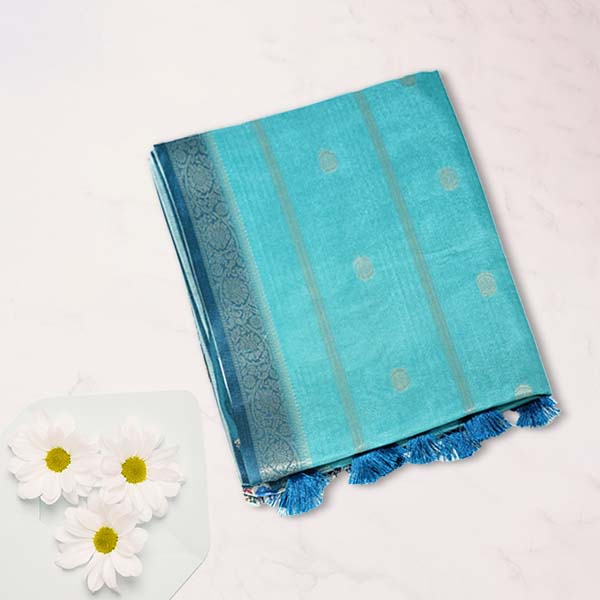 Semi Dola Saree with Digital Print, Zari Line with Butta Weaving Design