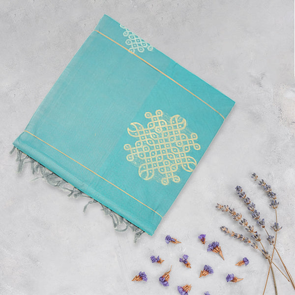 Premium Silk Cotton Saree With Traditional Kolam Pattern