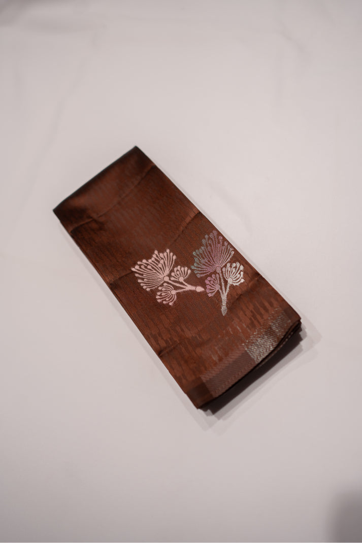 Semi Soft Silks Sarees with Emboss Silver & thread Work Flower Design