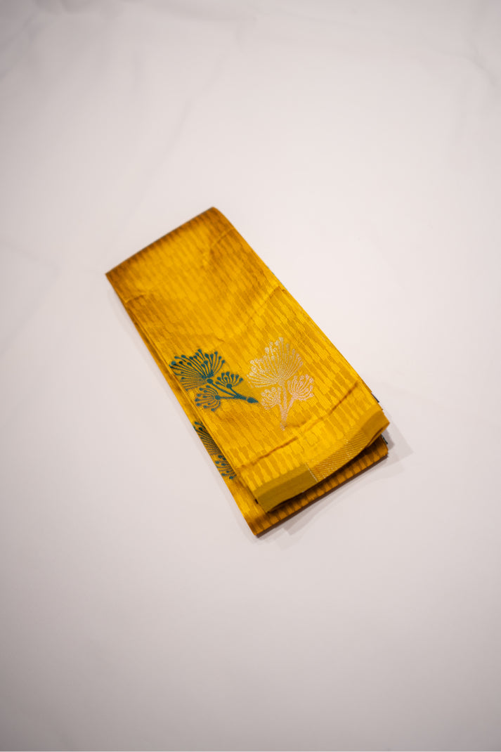 Semi Soft Silks Sarees with Emboss Silver & thread Work Flower Design