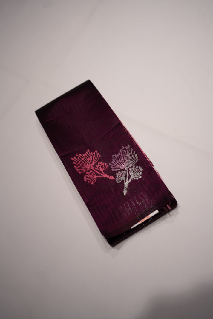 Semi Soft Silks Sarees with Emboss Silver & thread Work Flower Design