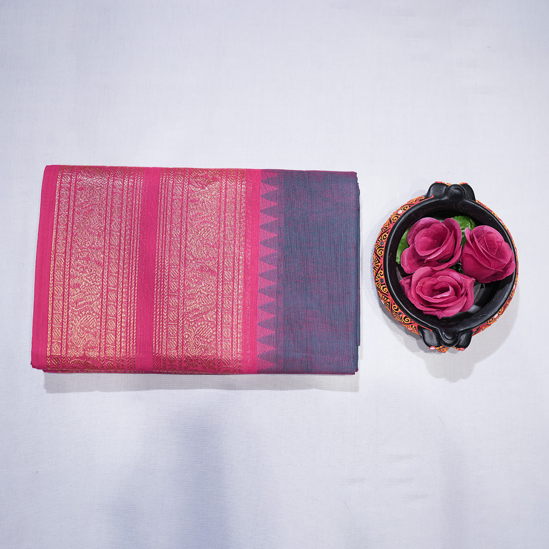 Chettinad Cotton Saree with Peacock and Elephant Design Saree
