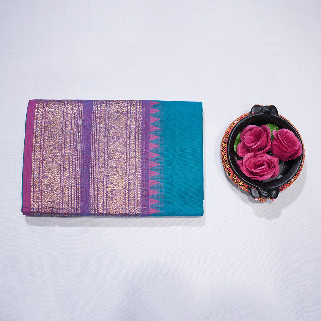 Chettinad Cotton Saree with Peacock and Elephant Design Saree