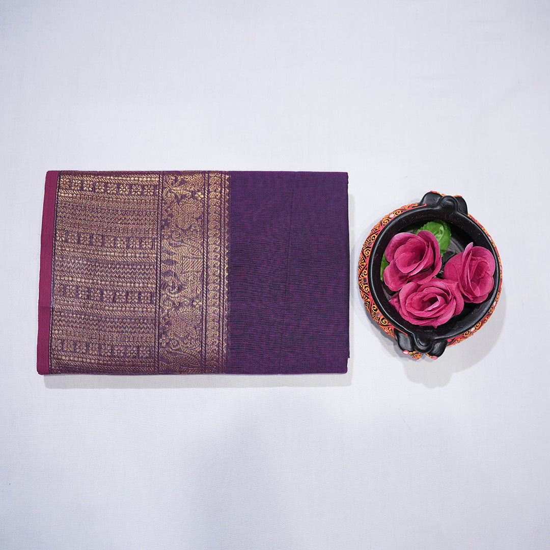Chettinad Cotton Saree with Peacock and Elephant Design Saree