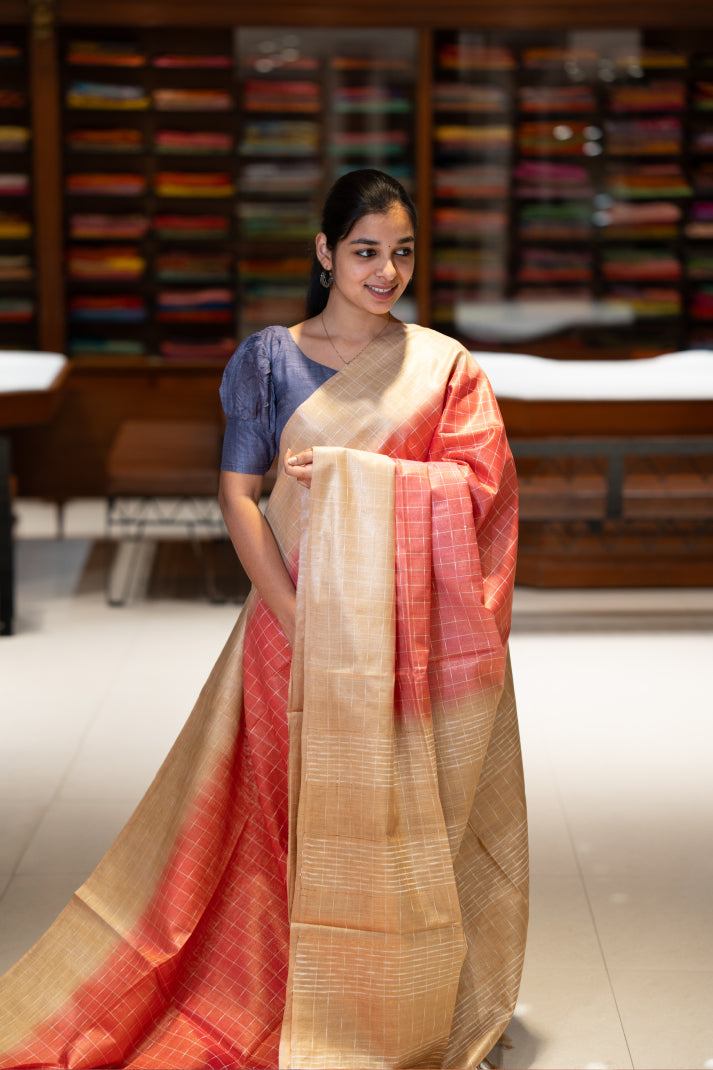 Soft Tissue Sarees with Self-line With Checked Design