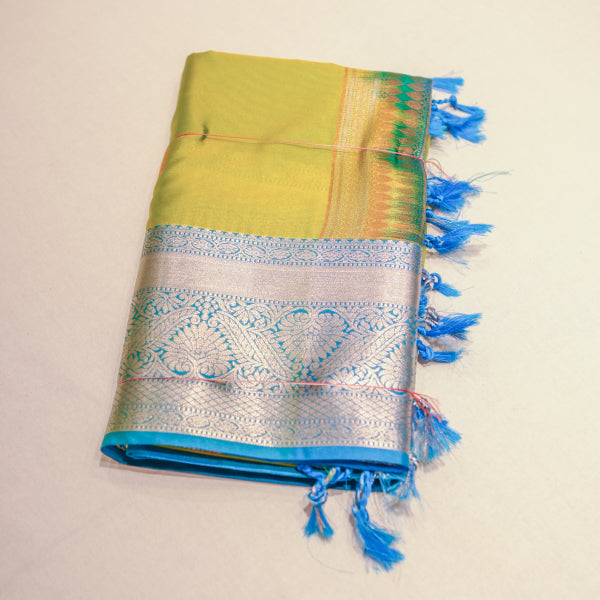 Soft Silk Sarees with All Over Body Silver With Copper Leaf Design