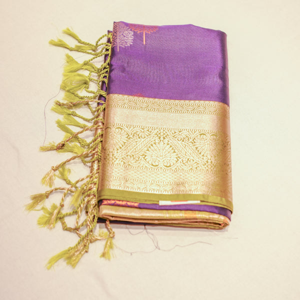 Soft Silk Sarees with All Over Body Silver With Copper Leaf Design