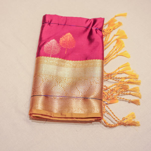 Soft Silk Sarees with All Over Body Silver With Copper Leaf Design