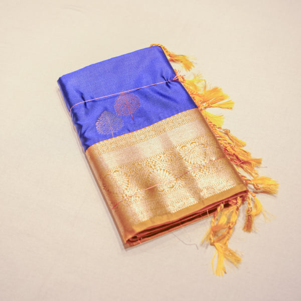 Soft Silk Sarees with All Over Body Silver With Copper Leaf Design