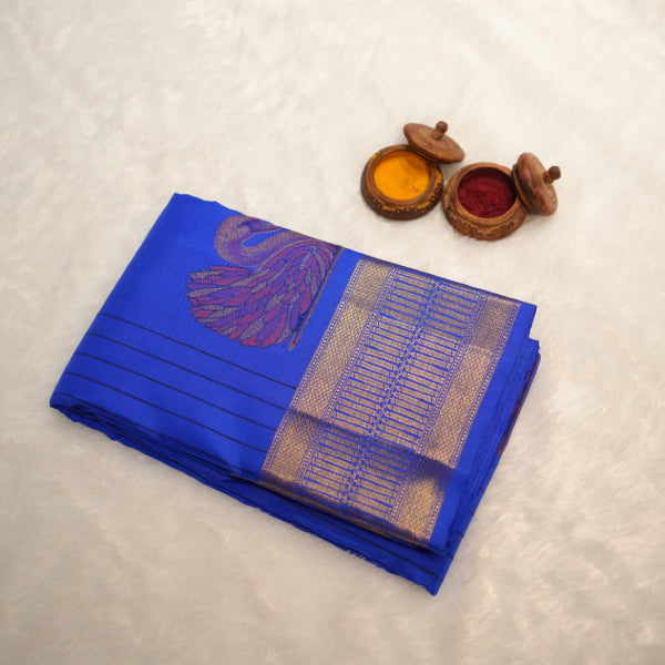 Pure Pattu Sarees with Swan Design and Thread Line