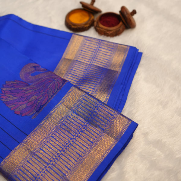 Pure Pattu Sarees with Swan Design and Thread Line