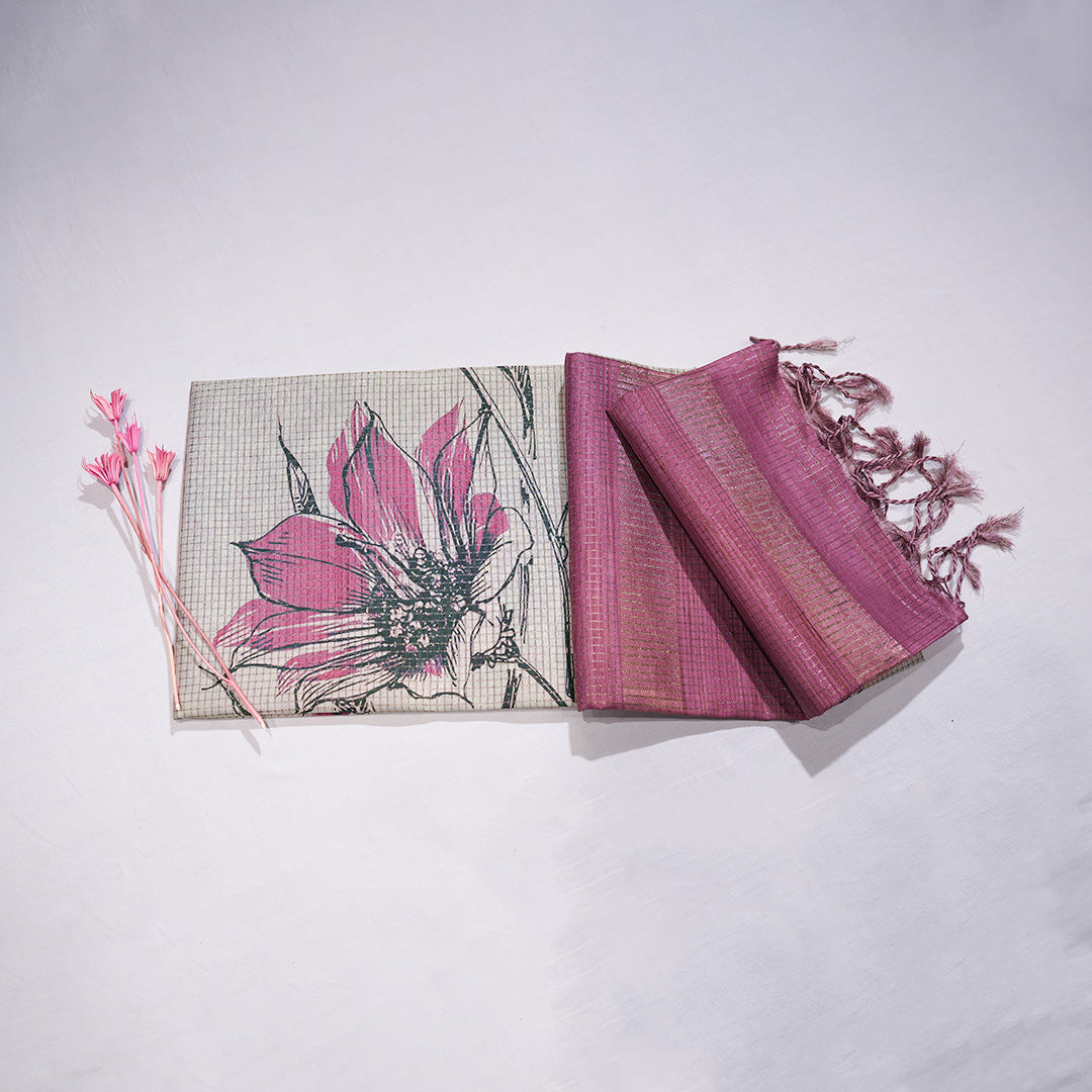 Digital Floral Print Kota Tussar Sarees with Digital Floral Print Motifs