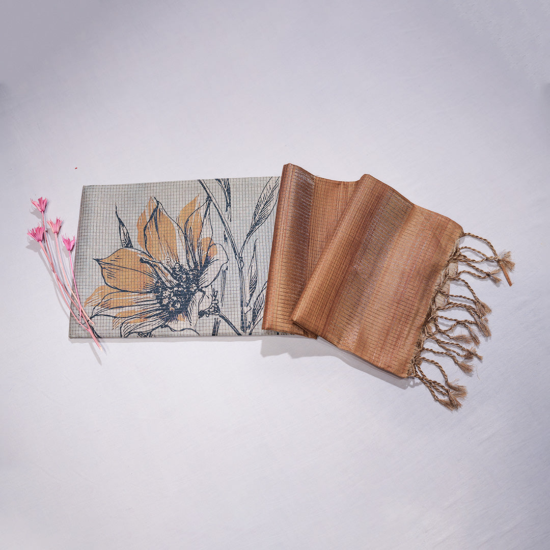 Digital Floral Print Kota Tussar Sarees with Digital Floral Print Motifs