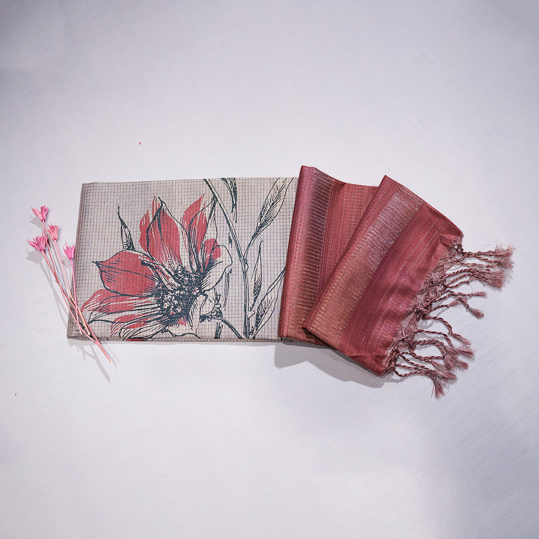 Digital Floral Print Kota Tussar Sarees with Digital Floral Print Motifs