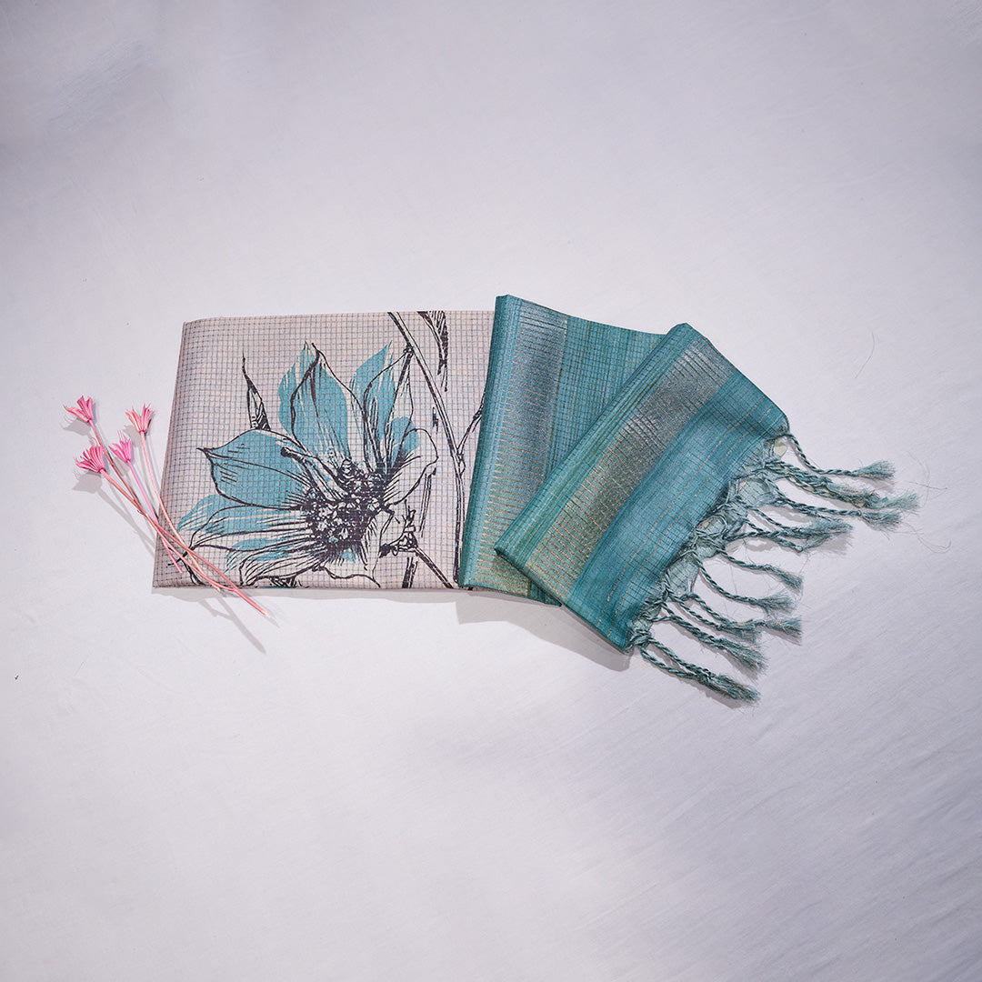 Digital Floral Print Kota Tussar Sarees with Digital Floral Print Motifs