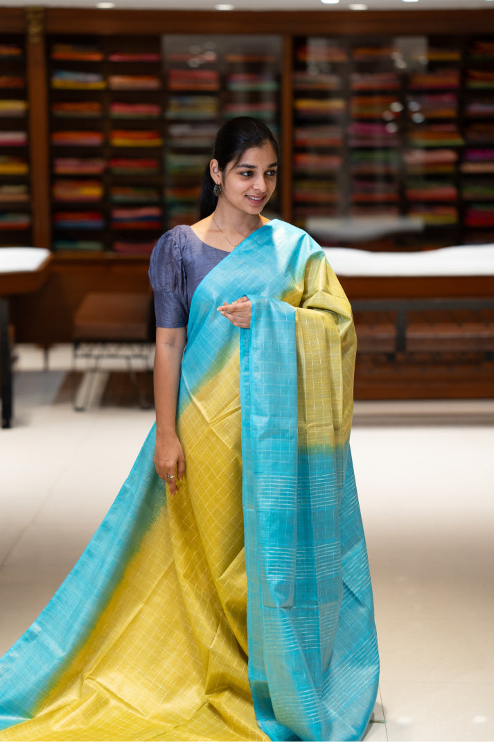 Soft Tissue Sarees with Self-line With Checked Design