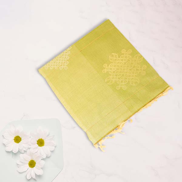 Premium Silk Cotton Saree With Traditional Kolam Pattern