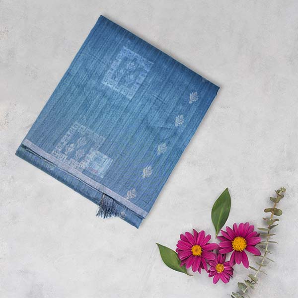 Raw Silk Saree with Copper Butta &  Silver Zari Box Design