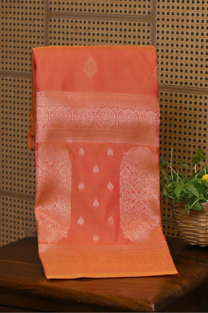 Semi-banarasi Saree with traditional butta and golden zari pallu