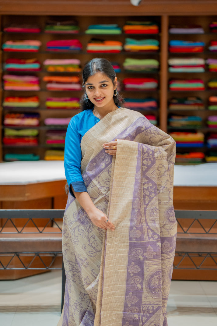 Kalamkari Saree with Allover Body Mehandi Design with Pakshi Putta