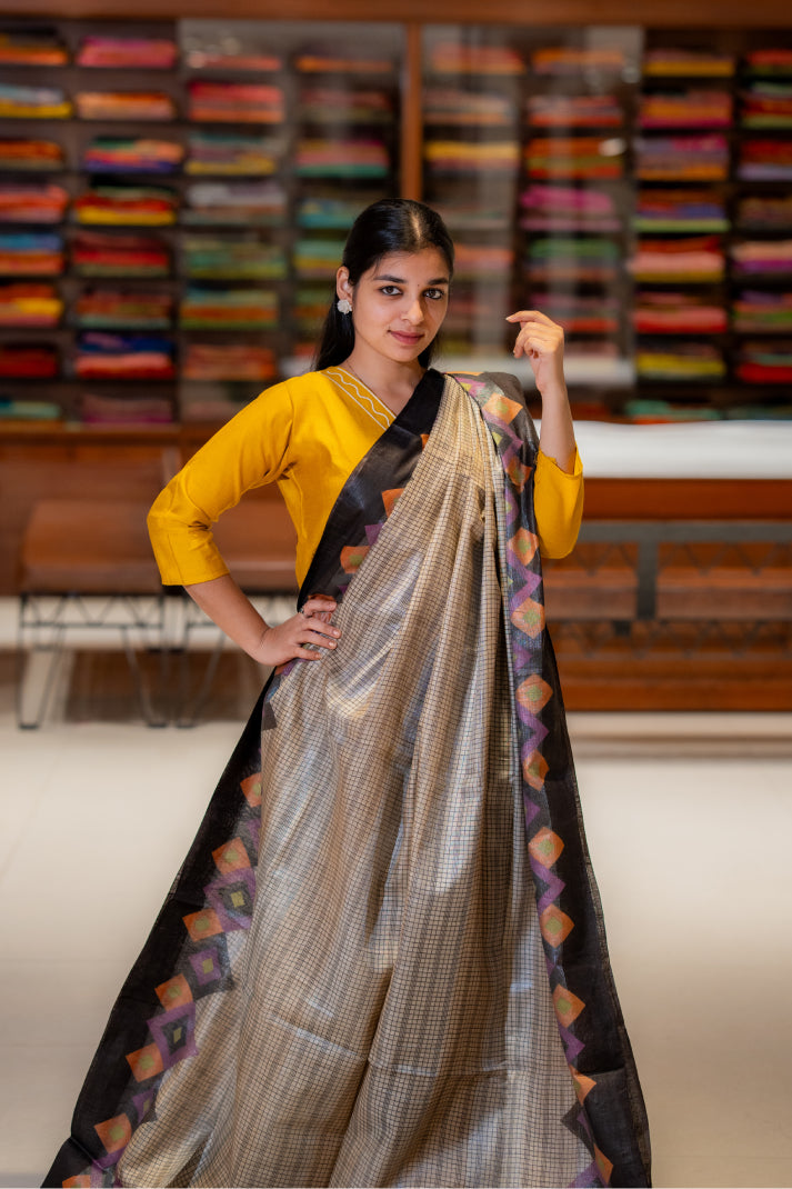 Baswada Cotton Sarees with Checks Printed Design