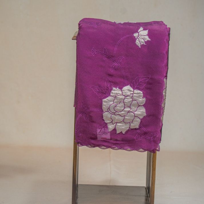 Organza Viscose Saree with Crush Uplicked With Threadwork