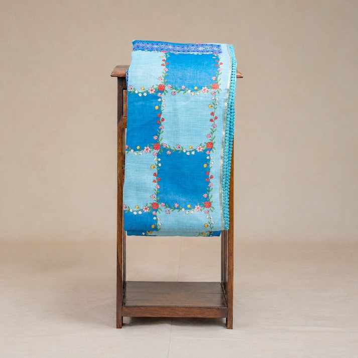 Tissue Sarees Multi Color Checked Leaf Printed