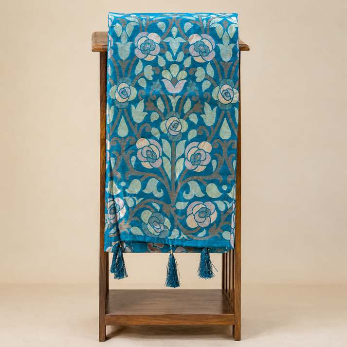 Semi Jute Saree with Flower and Leaf Weaving Design
