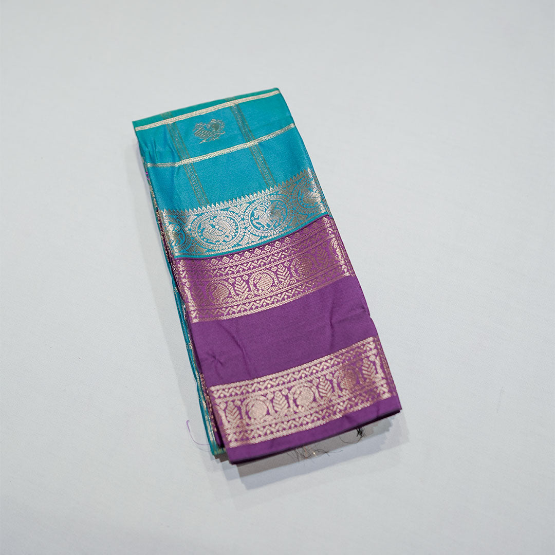 Semi-Soft Silk Sarees with Gold Zari Checks Peacock Butta