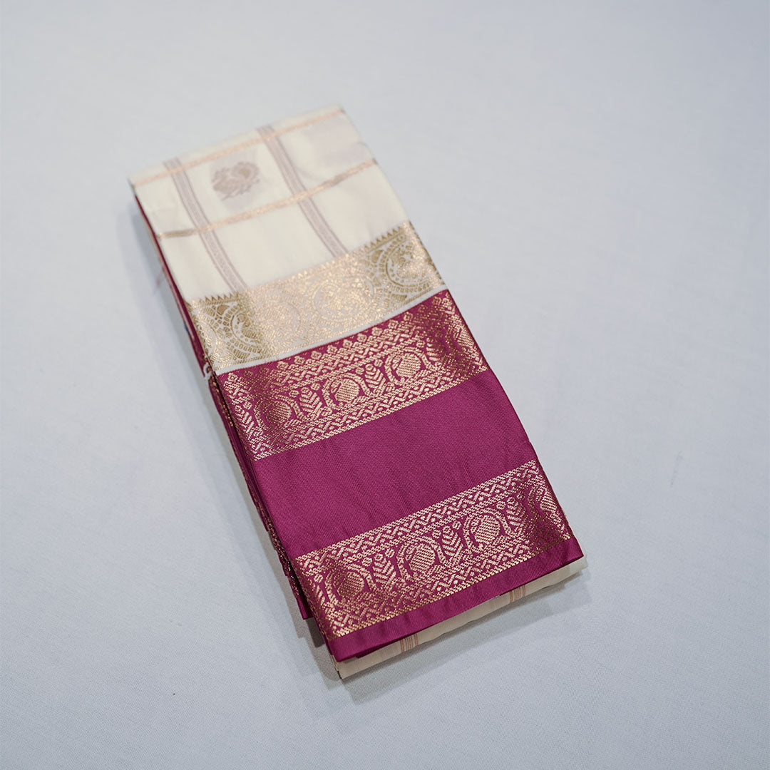 Semi-Soft Silk Sarees with Gold Zari Checks Peacock Butta