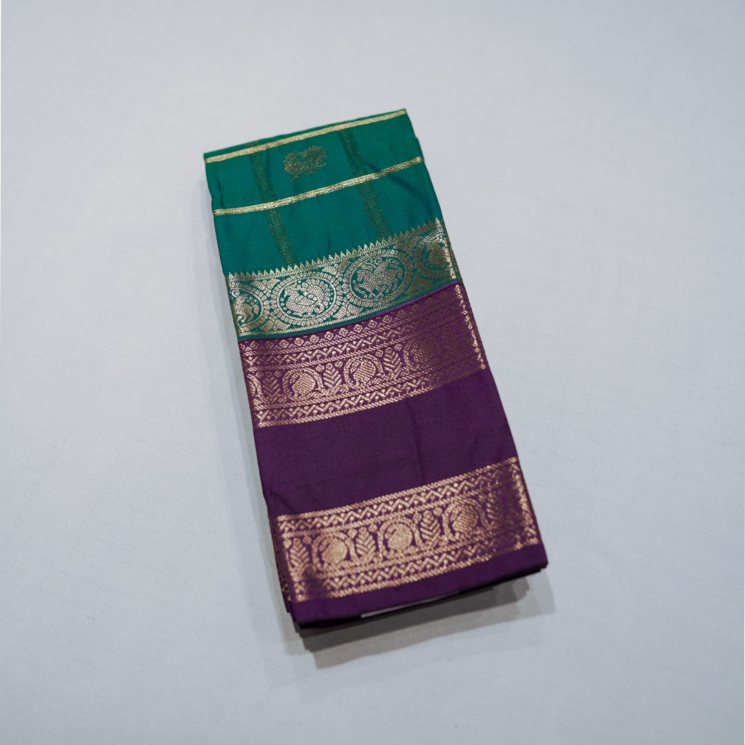 Semi-Soft Silk Sarees with Gold Zari Checks Peacock Butta