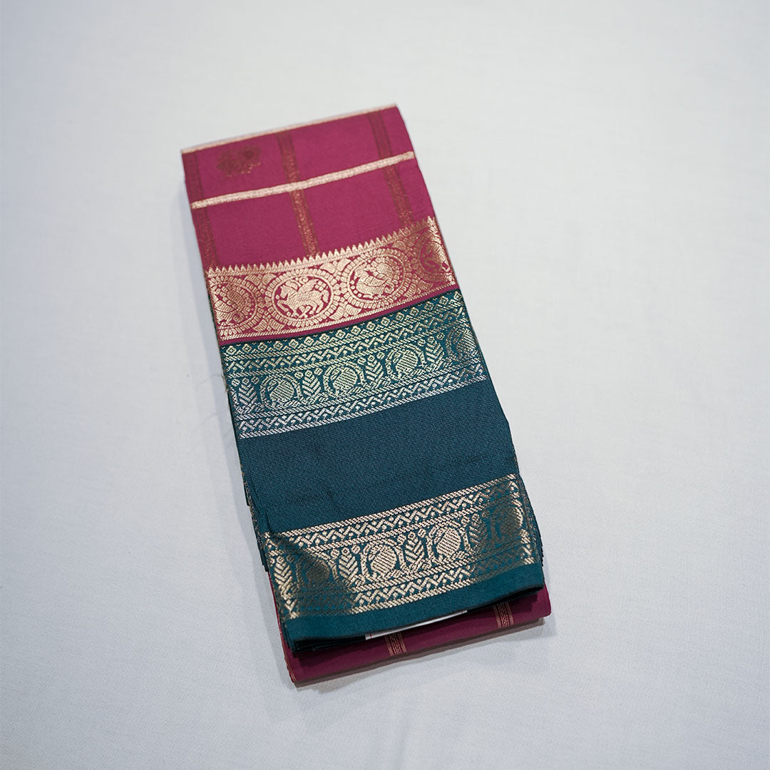 Semi-Soft Silk Sarees with Gold Zari Checks Peacock Butta