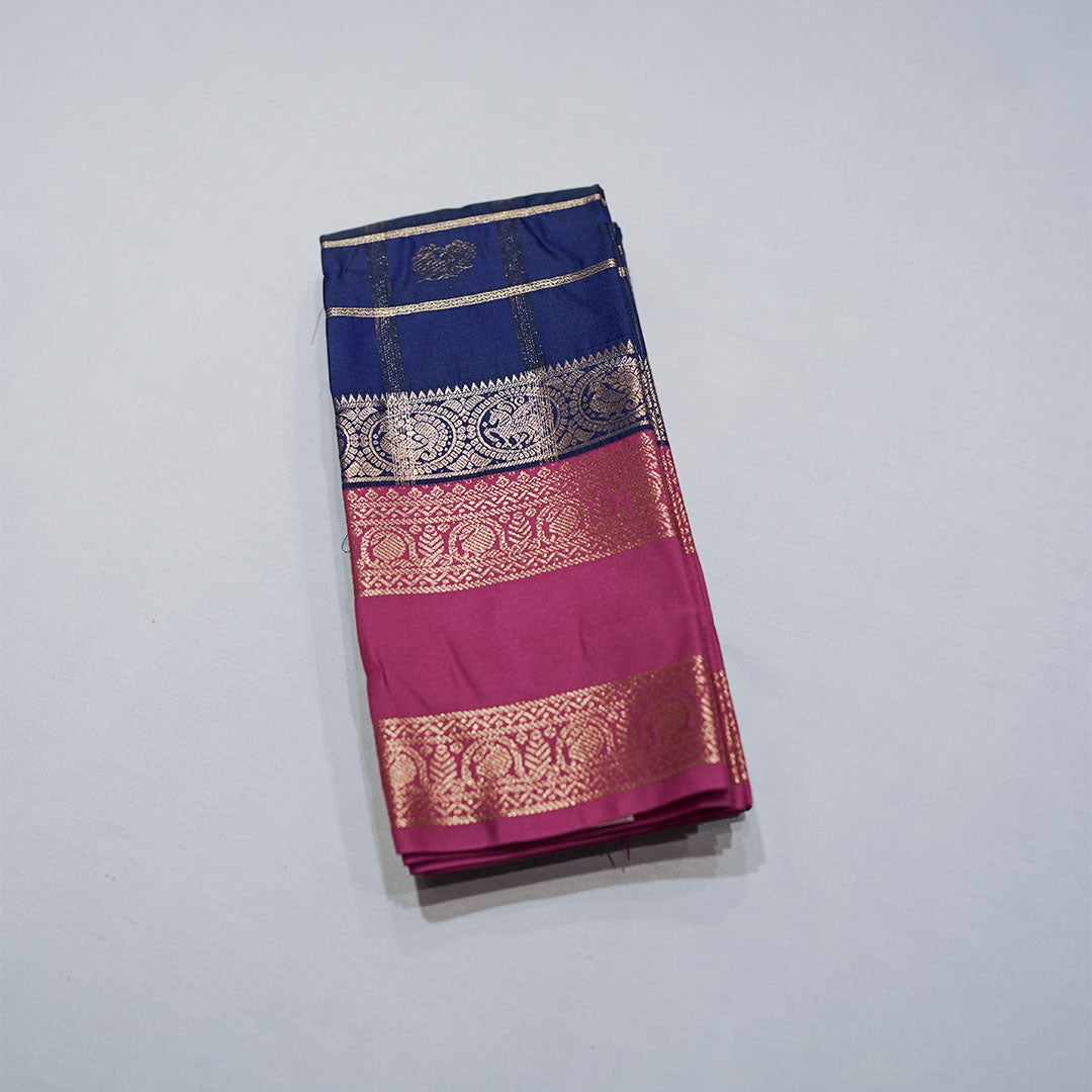 Semi-Soft Silk Sarees with Gold Zari Checks Peacock Butta