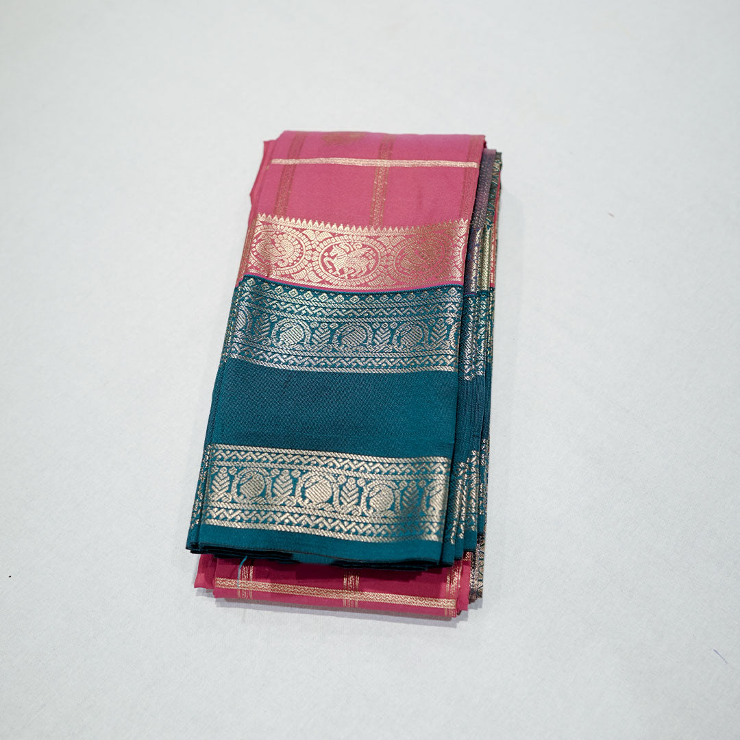 Semi-Soft Silk Sarees with Gold Zari Checks Peacock Butta