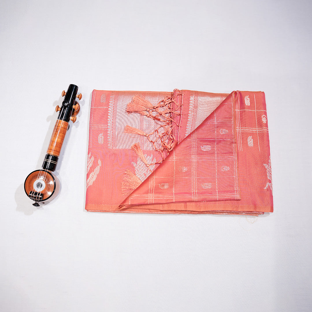 Semi Soft Silk Saree with Checked Zari Butta Design Small Floral